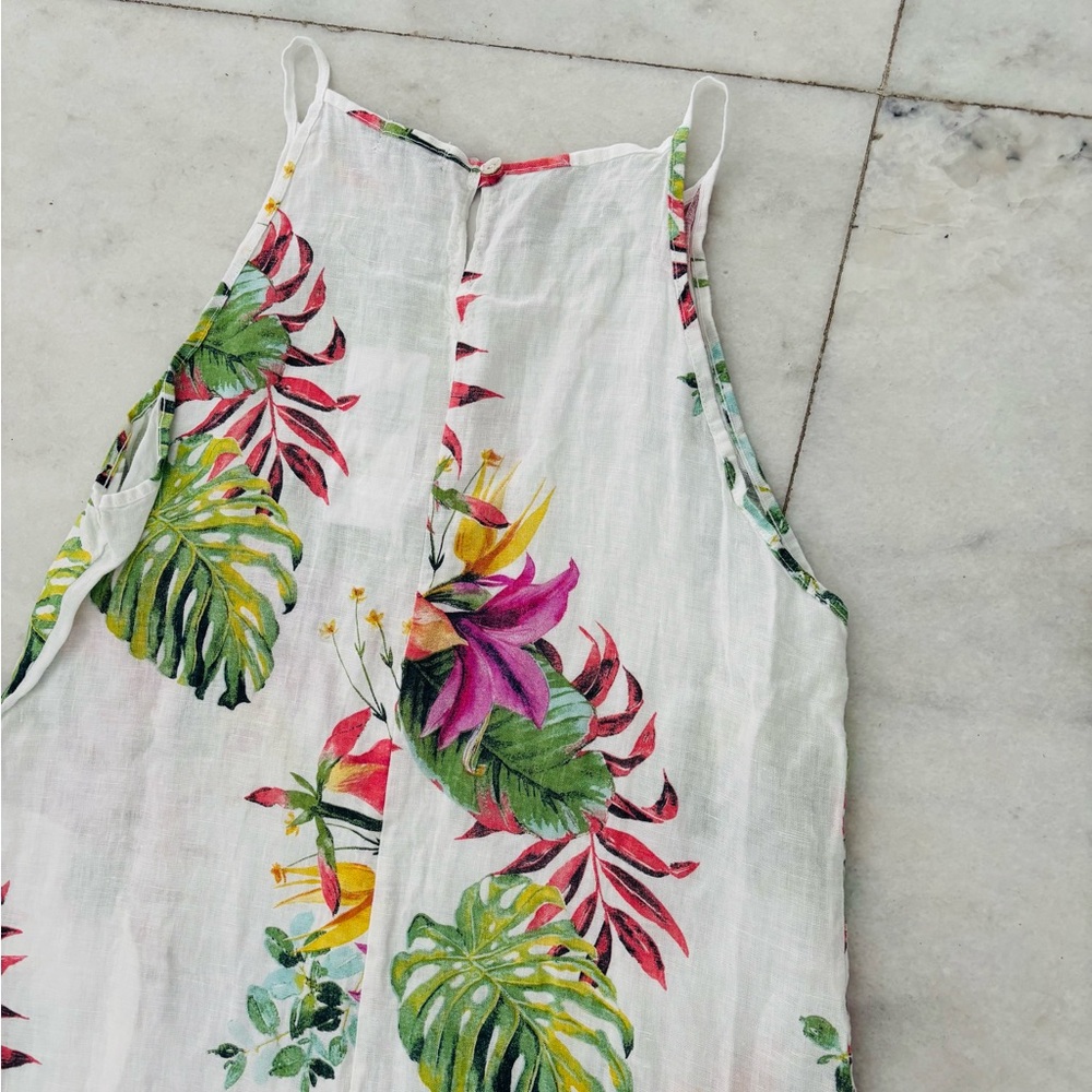 Lungo L’arno Dress Hawaiian Floral Linen Sleeveless Pockets M NWT Boho Italy - Picture 8 of 9